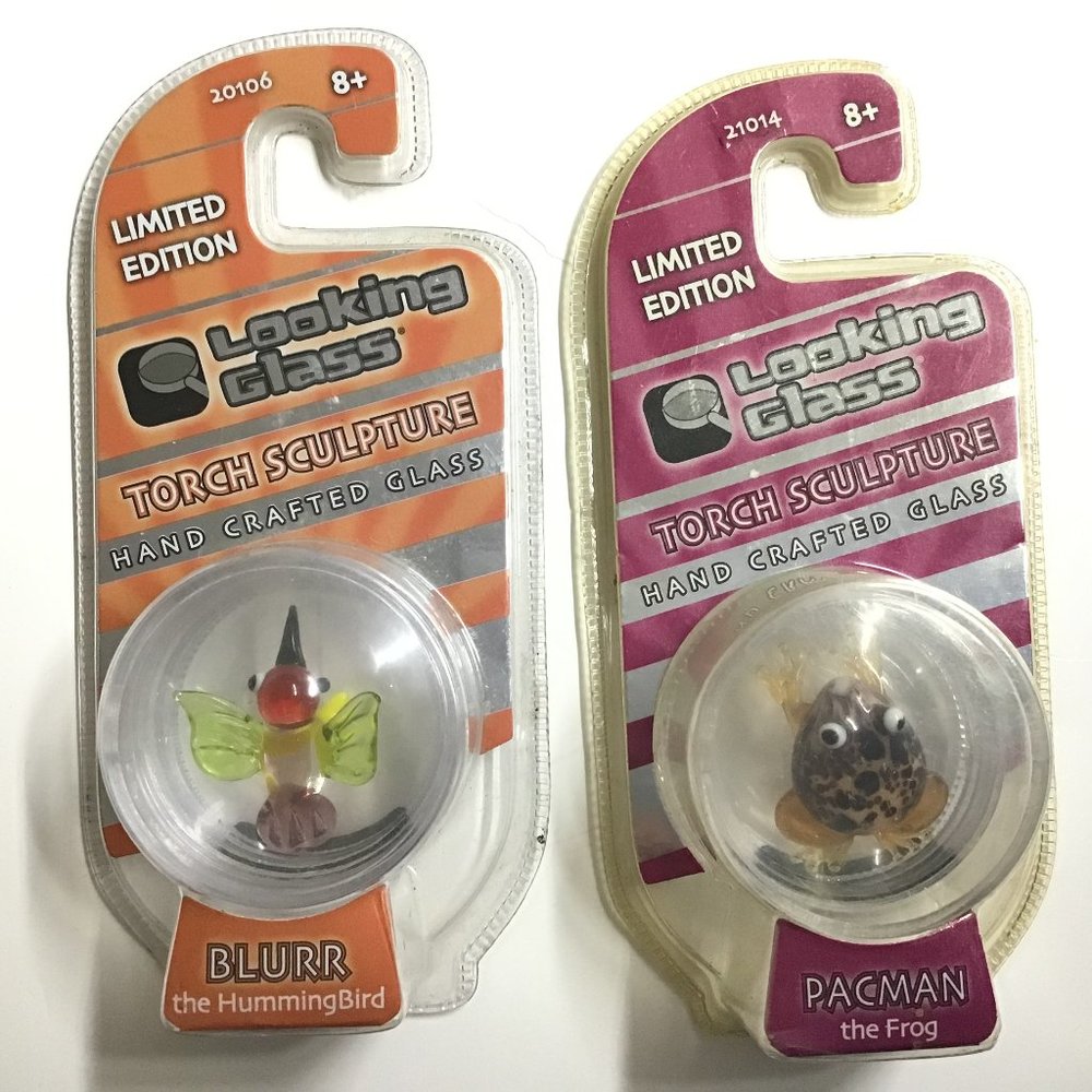 Looking Glass Torch Sculpture, 'Blurr the Hummingbird'  & 'Pacman the Frog'  NEW